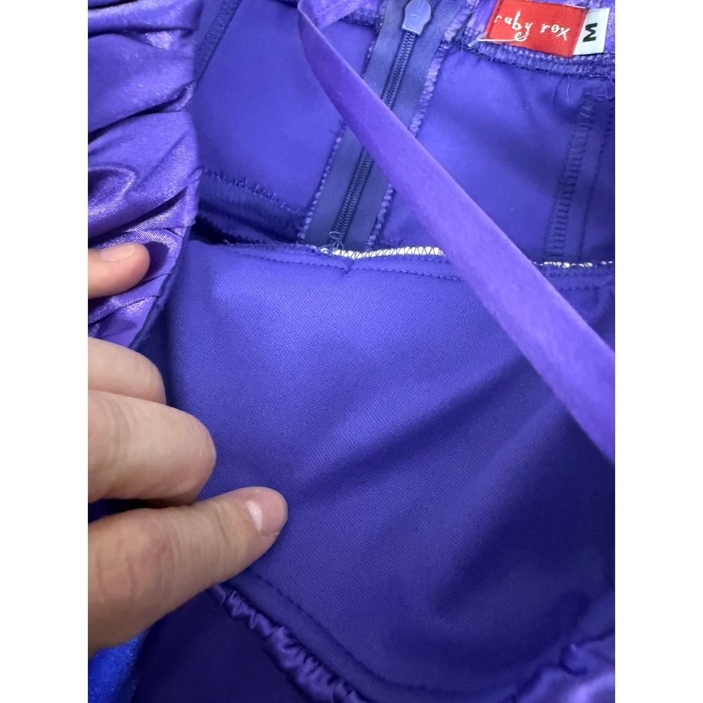 Foxy Purple Satin Babydoll Dress Bow Empire Waist Party Y2K Fairy Sz M - Picture 7 of 14